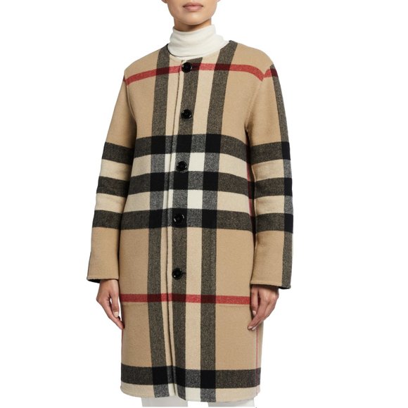 Burberry Tisbury Reversible House Check/ Navy Wool Blend Coat - Picture 1 of 10
